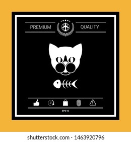 Cat with fish skeleton. Graphic elements for your design