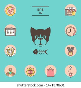 Cat with fish skeleton. Graphic elements for your design