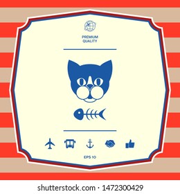 Cat with fish skeleton. Graphic elements for your design
