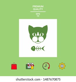 Cat with fish skeleton. Graphic elements for your design