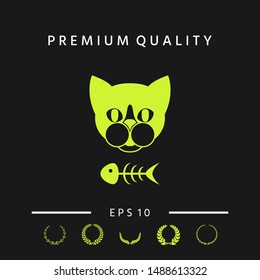 Cat with fish skeleton. Graphic elements for your design