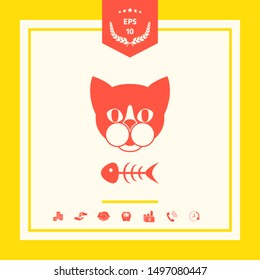 Cat with fish skeleton. Graphic elements for your design