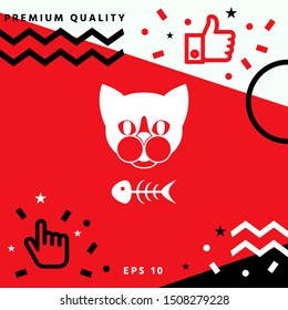 Cat with fish skeleton. Graphic elements for your design