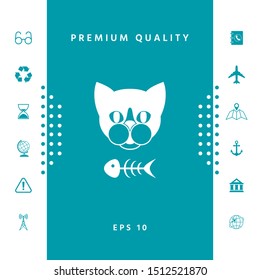 Cat with fish skeleton. Graphic elements for your design