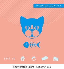 Cat with fish skeleton. Graphic elements for your design