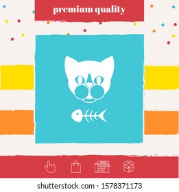 Cat with fish skeleton. Graphic elements for your design