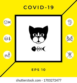 Cat with fish skeleton. Graphic elements for your design