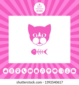 Cat with fish skeleton. Icon, logo, symbol, protect sign. Meals for pet. Element for your design