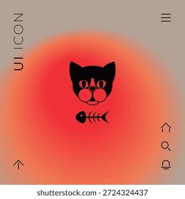Katze mit Fischskelett. Symbol, Logo, Symbol, Schild schützen. Mahlzeiten für Haustiere. Element für Ihr Design