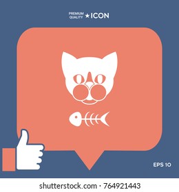 Cat with fish skeleton. Icon, logo, symbol, protect sign. Meals for pet