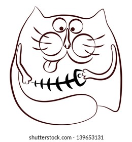 Cat and fish skeleton silhouette