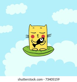 Cat and fish in the skies. Vector illustration