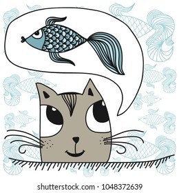 Cat and fish. Vector illustration
