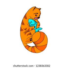 cat with fish vector illustration