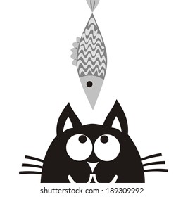 Cat and fish vector illustration