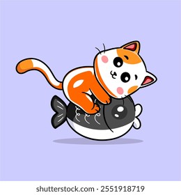 cat and fish vector and illustration