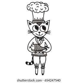 Cat with fish. Vector illustration.