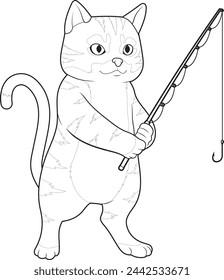 Cat Fisher Fishing rod Fishing Animal Vector Graphic Art Illustration