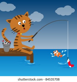 Cat fishing at night