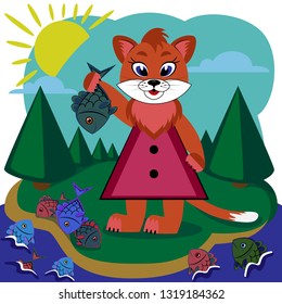 Cat fishing.  Cat summer in nature. Vector illustration Eps 10