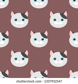 Cat, flat feline head. Vector illustration. Kitty, Pets. seamless pattern, vector background.
