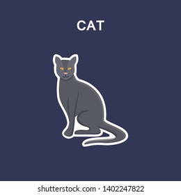 Cat flat icon in gray color, sticker, logo element. symbols of pets vector illustration for print media. Flat style design. Isolated on white background.