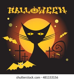 Cat Flat Icon Halloween Vector Illustration