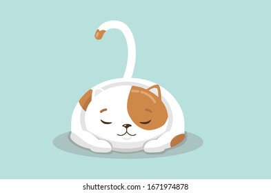 cat flat illustration on blue-green background