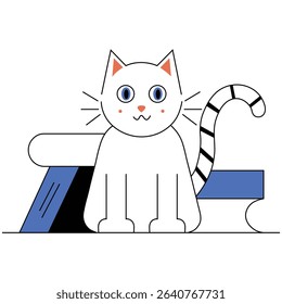 Cat flat outline Coloring vector and illustration.