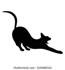 Cat flex black silhouette vector illustration. Home pet arched back pose isolated. Abstract cat shadow, simple image