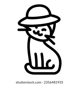 Cat flirt in a hat line icon, funny animals concept, coquette kitty in hat vector sign on white background, outline style icon for mobile concept and web design. Vector graphics