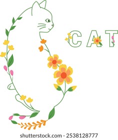 A Cat Floral beautiful Vectors 