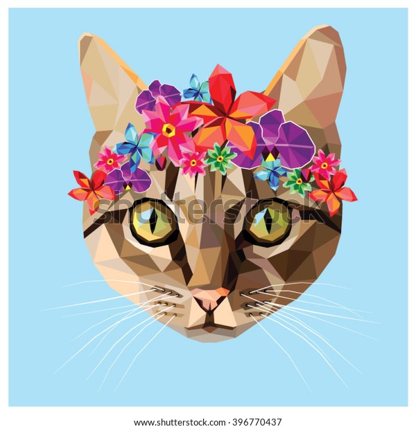 Chat Avec Une Couronne Florale Faite Image Vectorielle De Stock Libre De Droits