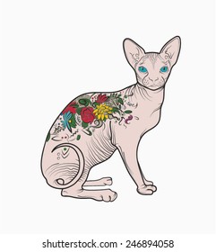 Cat with floral pattern.