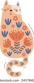 Cat With Floral Pattern Vector Illustration