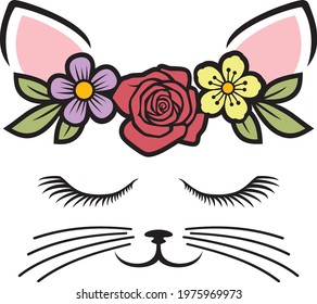 Cat with flower color vector illustration