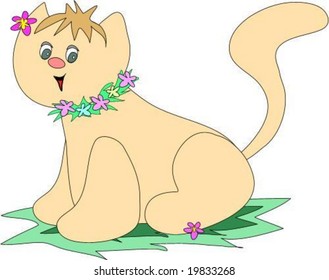 Cat with Flower Lei Vector