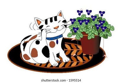 Cat and flower pot