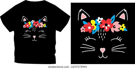 CAT WITH FLOWER t shirt graphic design vector illustration \