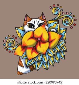 Cat Flower Vector Illustration Cartoon Style Stock Vector (Royalty Free ...