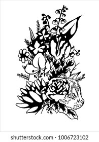 Cat and Flowers Art