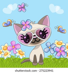 Cat with flowers and butterflies
