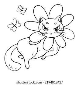 Cat Flowers Butterflies Coloring Book Children Stock Vector (Royalty ...