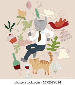 Cat flowers cakes vector pack