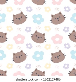 Cat and flowers seamless background repeating pattern, wallpaper background, cute seamless pattern background