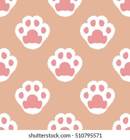 Cat fluffy paw. Seamless cartoon wallpaper