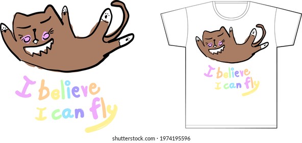 cat fly hand drawing kid art vector