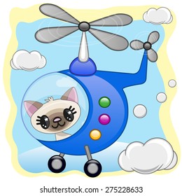 Cat is flying in a helicopter
