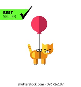 Cat flying on balloon