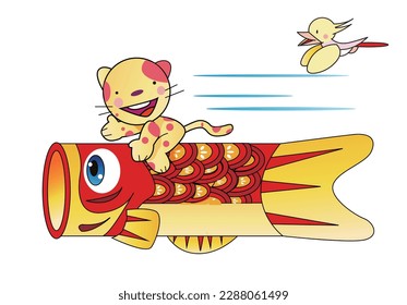 A cat flying on a carp streamer